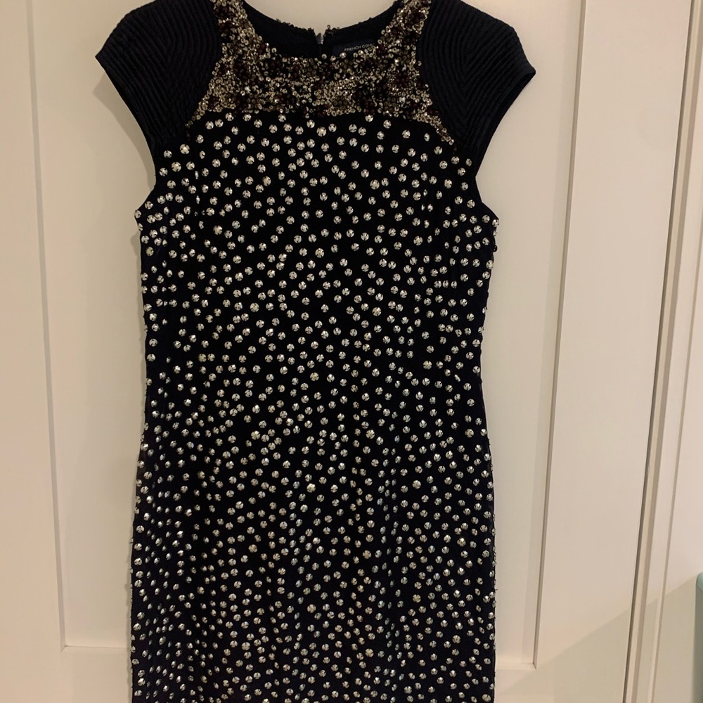Beaded navy cocktail dress